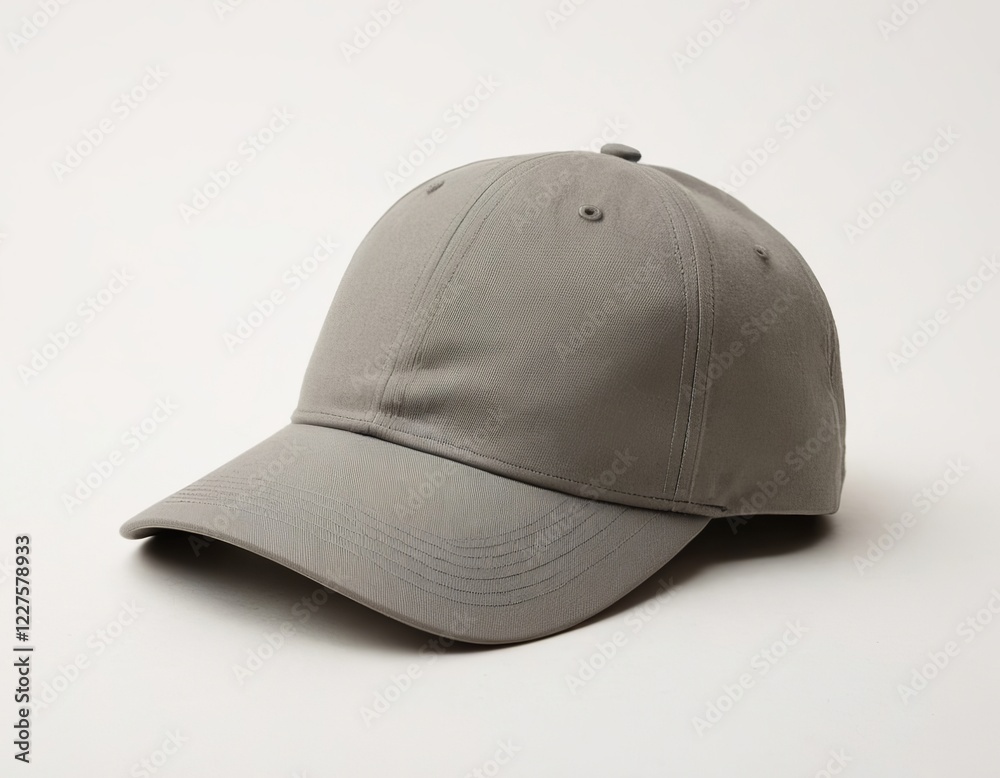 Fototapeta premium Neutral gray baseball cap with a curved brim, perfect for casual outings or outdoor activities.