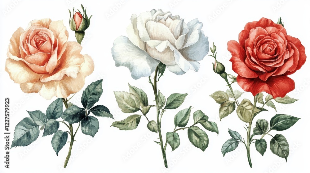 Naklejka premium Roses isolated on white background.