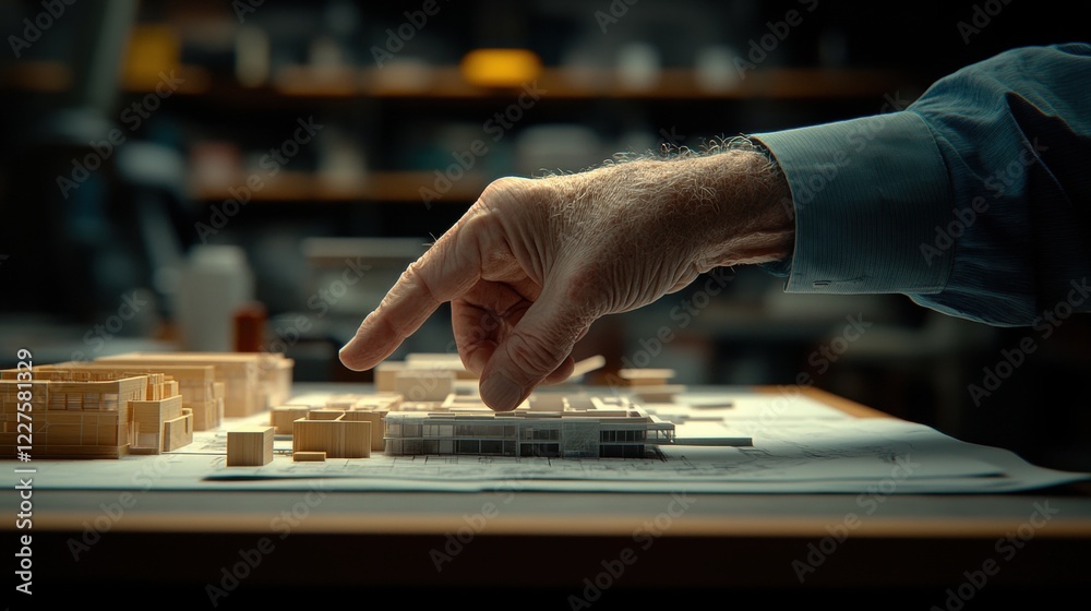 Hand Pointing at Architectural Scale Model in Design Studio Hand Pointing at Architectural Scale Model in Design Studio