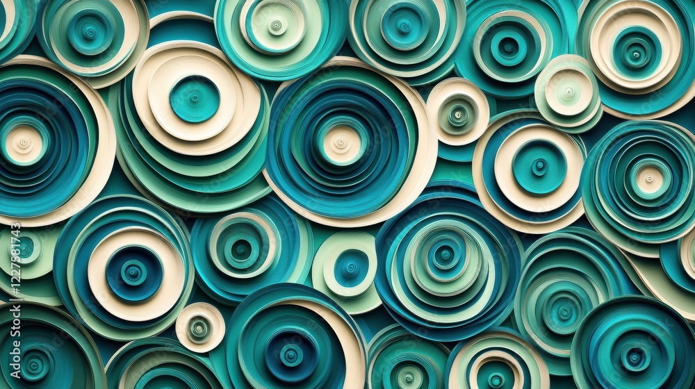 Abstract Circular Pattern in Teal and Cream Tones for Design Use Abstract Circular Pattern in Teal and Cream Tones for Design Use
