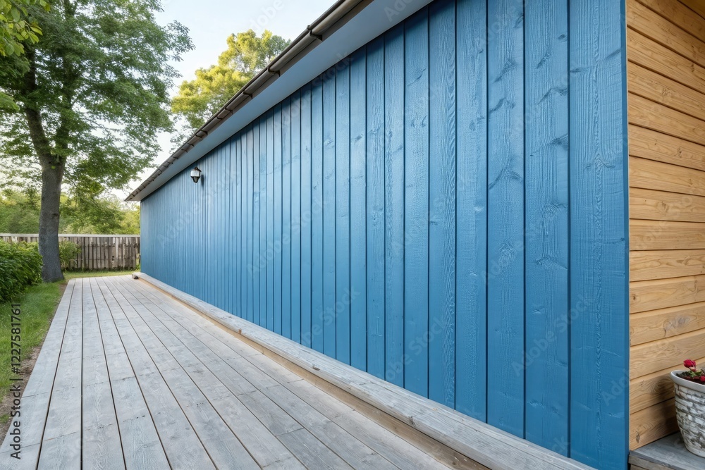 Fototapeta premium Grain blue paint on a wooden accent wall, natural, texture, wooden accent wall