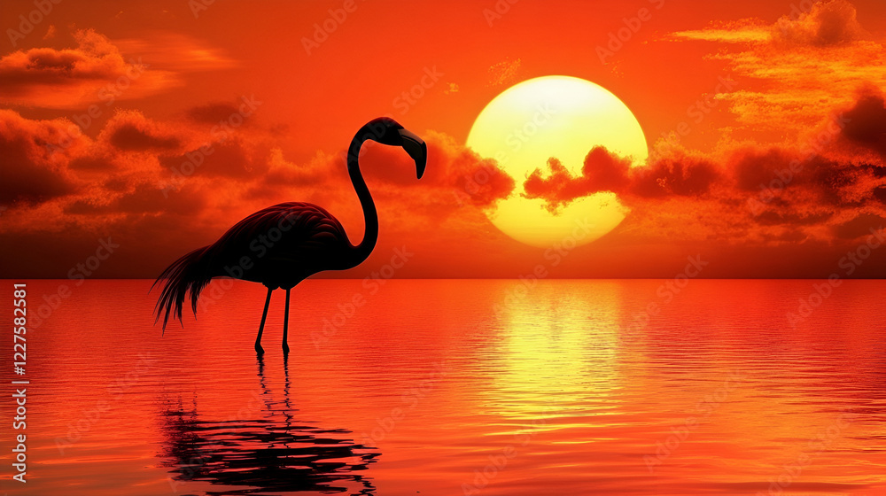 Fototapeta premium a beautiful and the colorful goose with the yellow sunset backgrounds , with the water wildlife goose on the yellow sunset background 