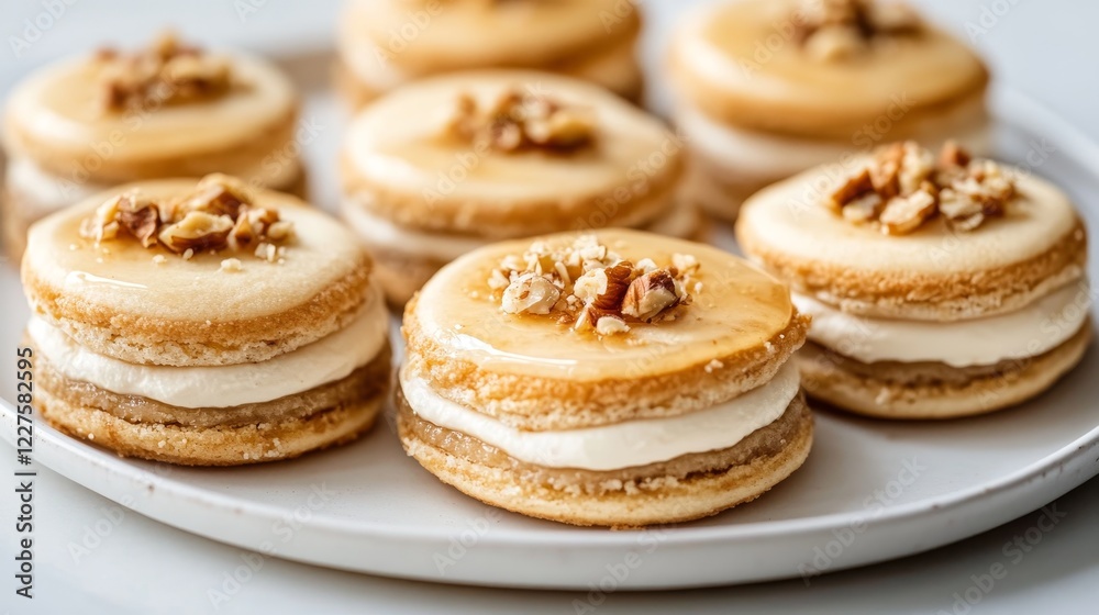 Honey Pecan Macarons Delights - Close-up of six delectable honey pecan macarons Honey Pecan Macarons Delights - Close-up of six delectable honey pecan macarons