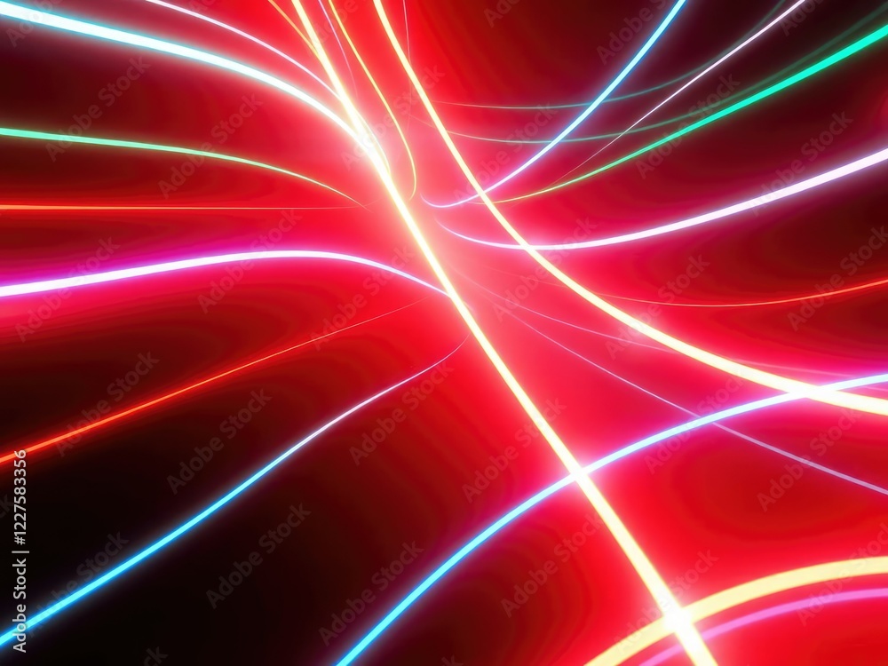 Fototapeta premium Glowing neon lines moving across the screen, kinetic wave, colorful movement