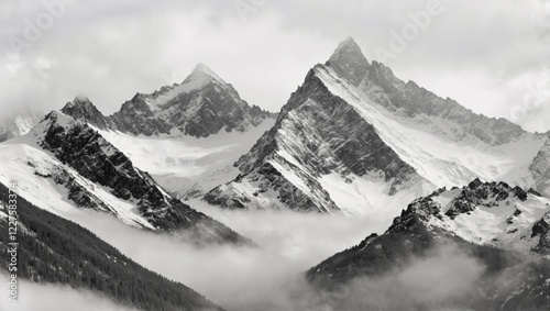 paisaje de montañas y niebla