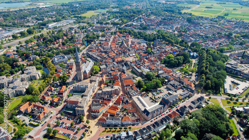 Aerial view around the old town of the city Steenwijk in the Netherlands on a sunny day in summer photo