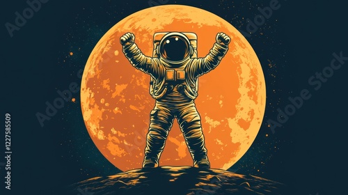 Astronaut having fun on the moon: creative illustration for t-shirt design