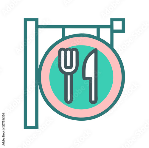 "SVG restaurant signboard with dish stand icon, perfect for food service, dining, and restaurant-related apps."