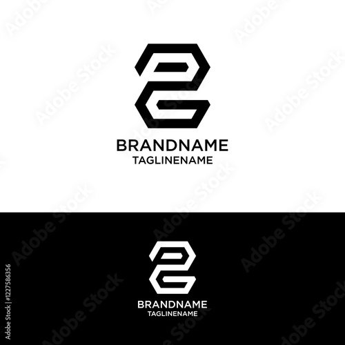  P and GN alphabet letter logo icon in black and white.	