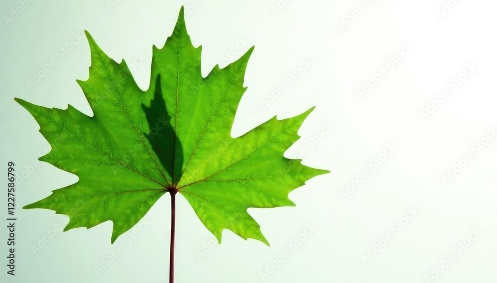 Dark green maple leaf against white background, branch, autumn leaf, green Dark green maple leaf against white background, branch, autumn leaf, green