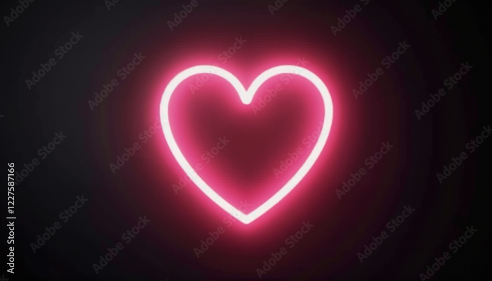 Glowing neon heart symbol on a dark background for love and romance themes
