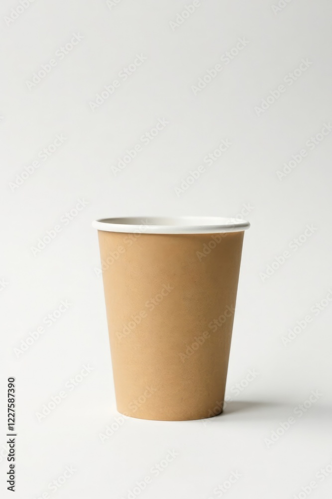 Brown paper coffee cup on white background with clipped object in foreground, white, foreground Brown paper coffee cup on white background with clipped object in foreground, white, foreground