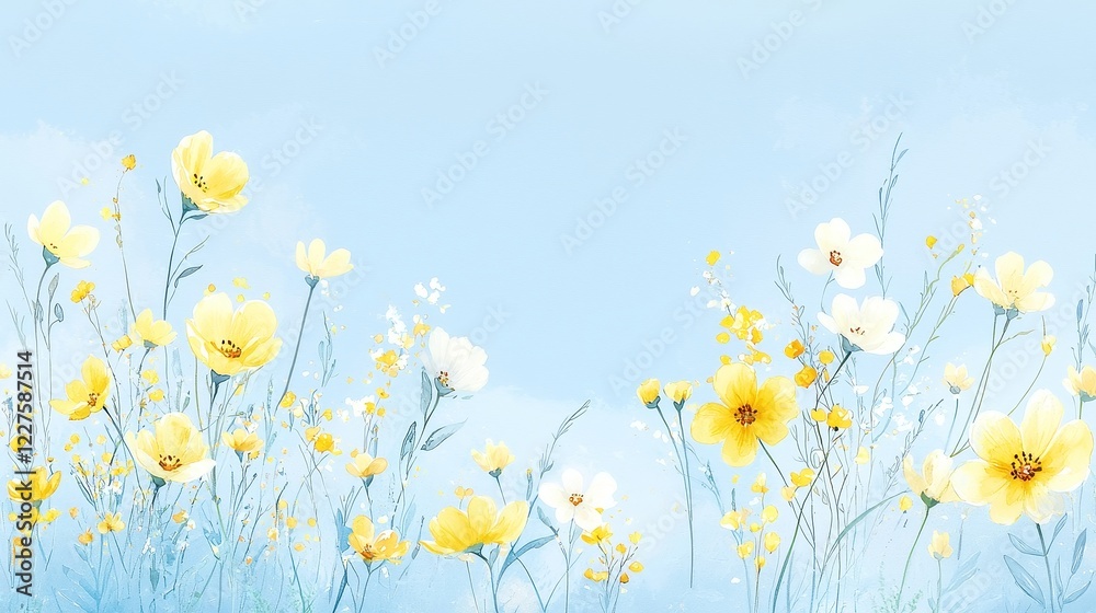 Sunny Prairie Blooms, vibrant golden wildflowers dancing in the breeze, hand-painted watercolor illustration perfect for summer decor and stationery designs. Sunny Prairie Blooms, vibrant golden wildflowers dancing in the breeze, hand-painted watercolor illustration perfect for summer decor and stationery designs.
