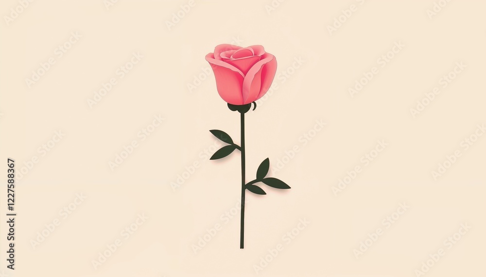 Minimalistic illustration of a pink rose on a light background Minimalistic illustration of a pink rose on a light background