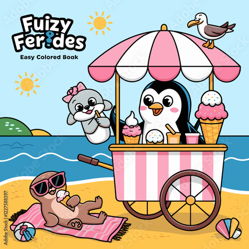 cute coloring book cover, cover, cute kids illustration, cartoon cover, cartoon illustration, kawaii coloring, easy and bold, kawaii cover, cozy, cozy cover, fuzzy, hygge, coloring pages, adult colori