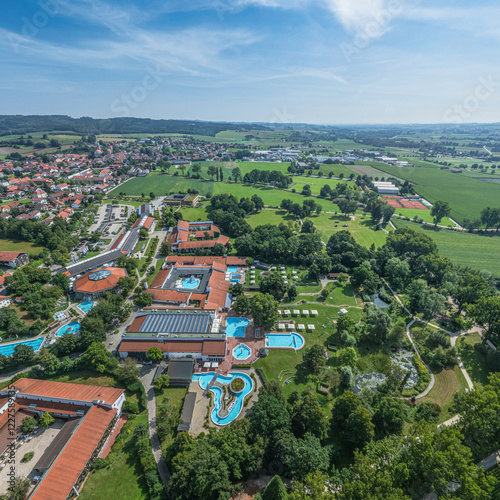 Der niederbayerische Kurort Bad Birnbach im Rottal aus der Vogelperspektive photo