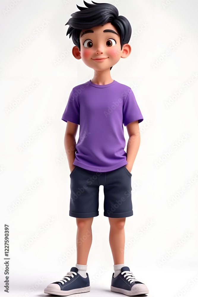 Cheerful 3D Animated Boy Character in Casual Outfit Against White Background Cheerful 3D Animated Boy Character in Casual Outfit Against White Background