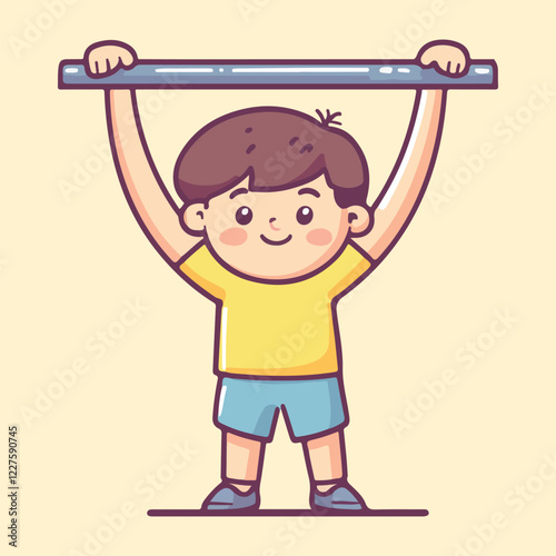 Cute Boy Pull Up Body On Pole Cartoon Vector Illustration