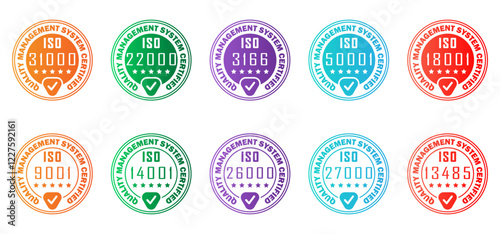 ISO Certification Badges: Quality Management System Seals in Multiple Colors
