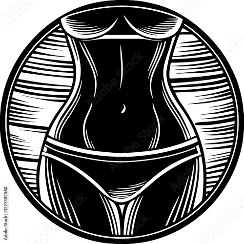 Silhouette of a beautiful female figure. Athletic female figure. Girl in a swimsuit. Athletic body of a girl