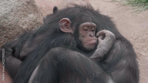 Baby Chimpanzee Snuggeling His Mother