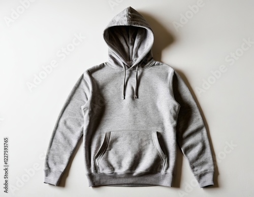 A cozy gray hoodie laid flat, showcasing its comfortable design and soft fabric texture.