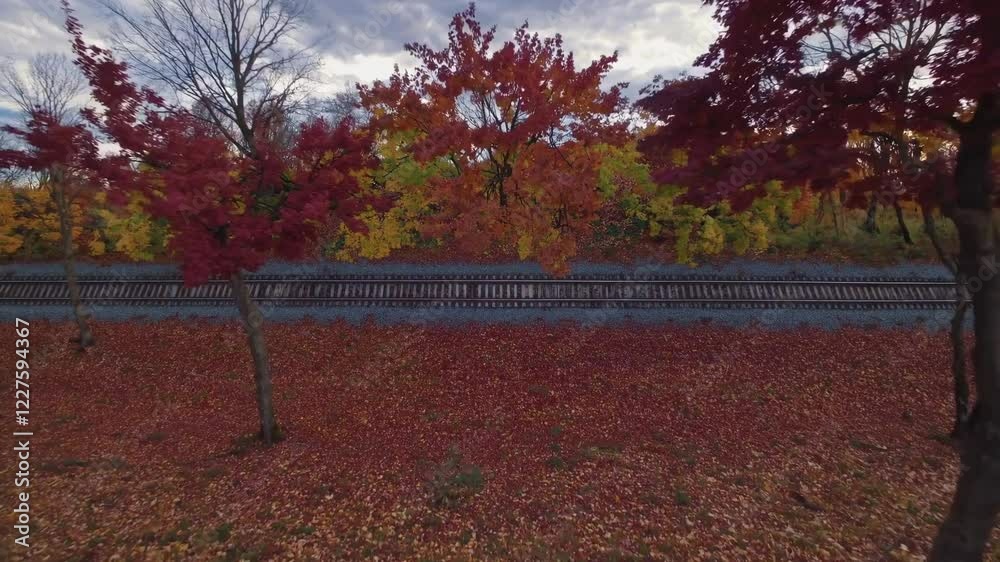Autumnal Railway: A Symphony of Red and Gold Autumnal Railway: A Symphony of Red and Gold