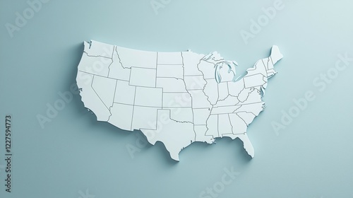 A minimalist map of the United States in light colors, emphasizing its shape and borders.