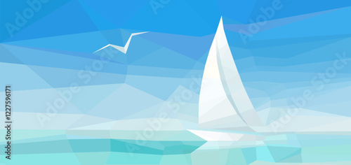 Horizontal Banner with Seascape and Yacht