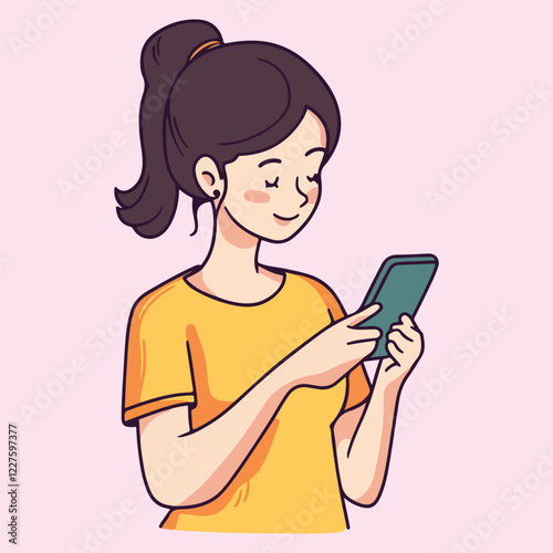 A girl using smartphone vector illustration