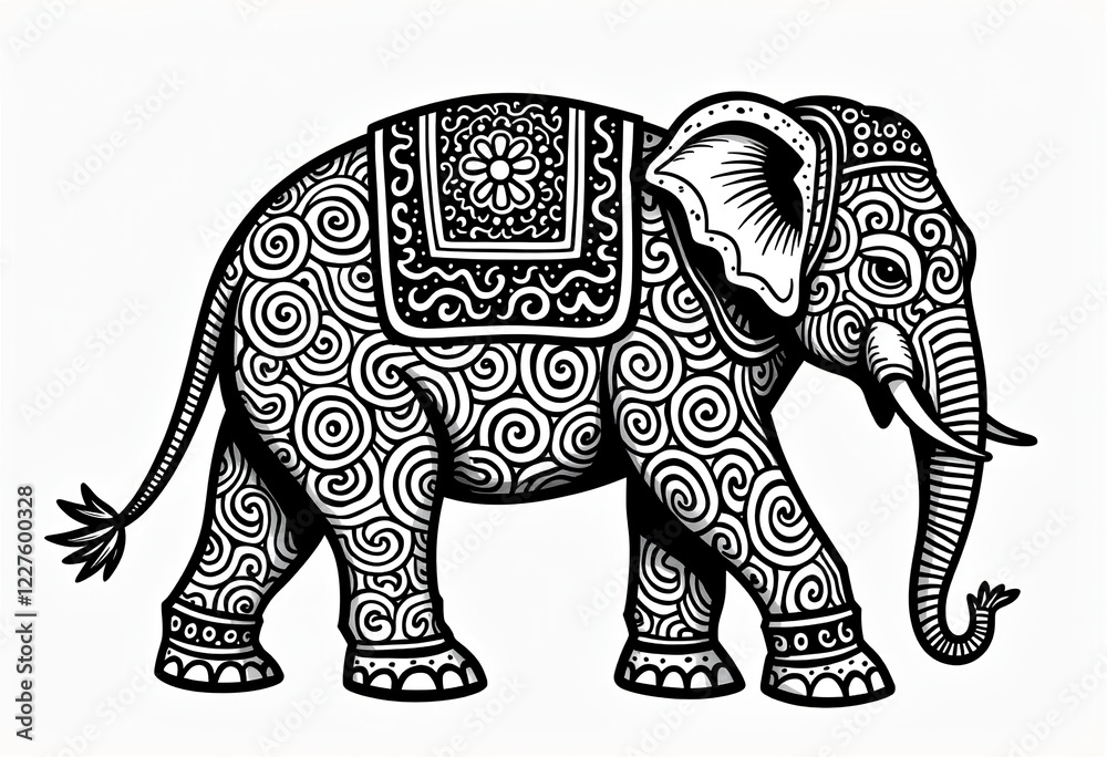 Naklejka premium Ancient Chinese Elephant Doodle, Kids Coloring Page, Folk Art, Thick Simple Lines, White Background, Chinese New Year Theme, Vector Illustration Style, Flat Design, Perfect Art.