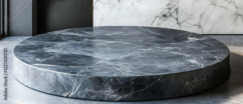 Dark marble round display, modern room