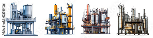 Set of factory equipment isolated on transparent background