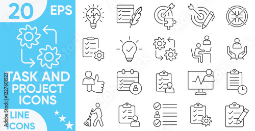 Task and Project line icons.planning, work, flow, task, development, strategy, and more.vector and illustrator set.