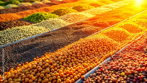 Aerial View of Mixed Lentils Seeds Drying in the Sun - Organic Farming