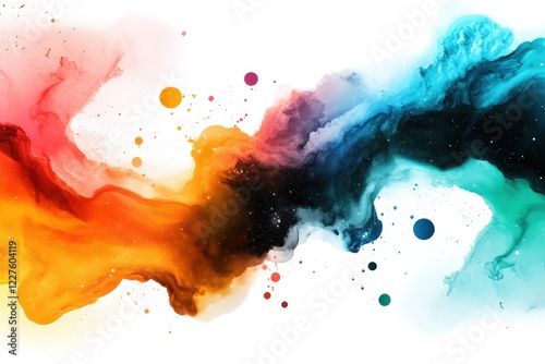 An eye-catching fluid art piece featuring dynamic splashes of color against a white background, conveying energy, creativity, and artistic experimentation in an abstract form.