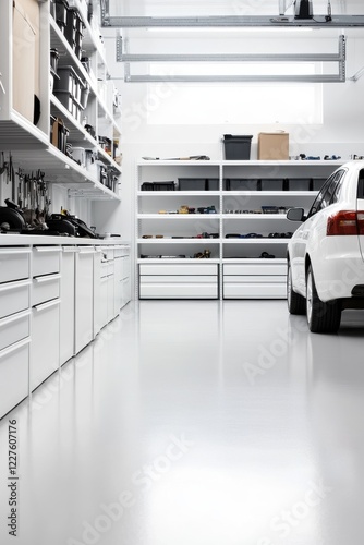 Modern Garage Interior with Clean Design and Organized Storage Space