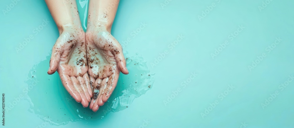 Naklejka premium Health Awareness Dirty Water and Contaminated Hands with Blue Background for Text Placement and Educational Messaging
