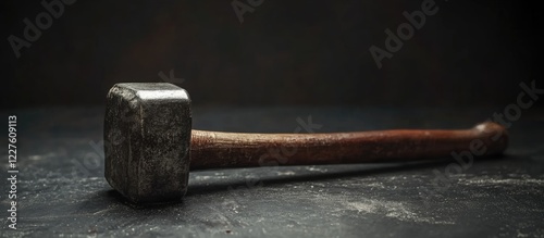 Rustic hammer on a textured surface for leatherwork with ample negative space for creative text overlay or branding elements. photo