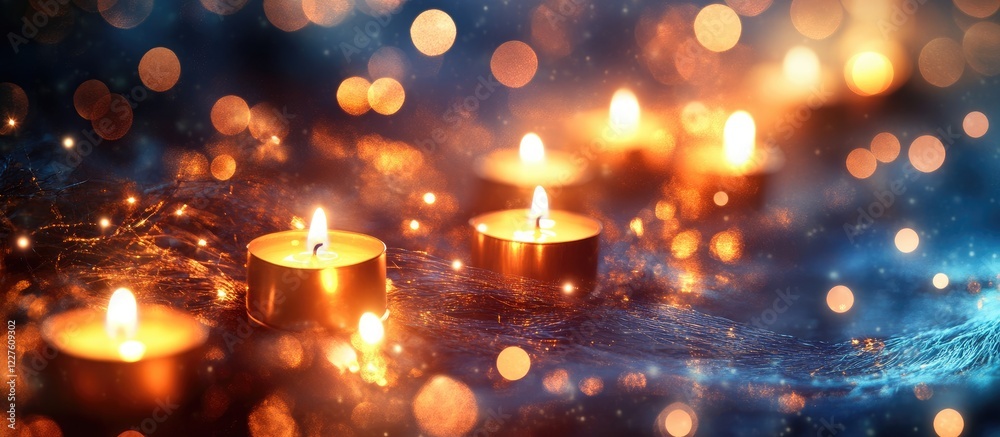 Candles glowing softly on a festive table creating a warm and joyful atmosphere for celebration with ample space for adding text. Candles glowing softly on a festive table creating a warm and joyful atmosphere for celebration with ample space for adding text.