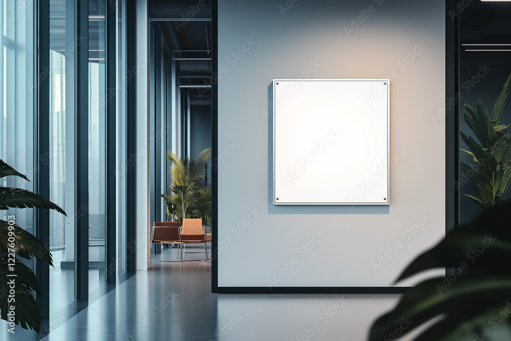 Nameplate Design Mockup on Door: 3D Render of Office Hall Interior with Sign on Cabinet Entrance Nameplate Design Mockup on Door: 3D Render of Office Hall Interior with Sign on Cabinet Entrance