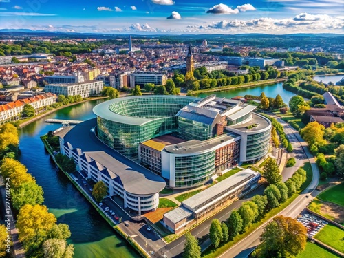 Aerial View of Strasbourg's European Parliament & Human Rights Court Complex