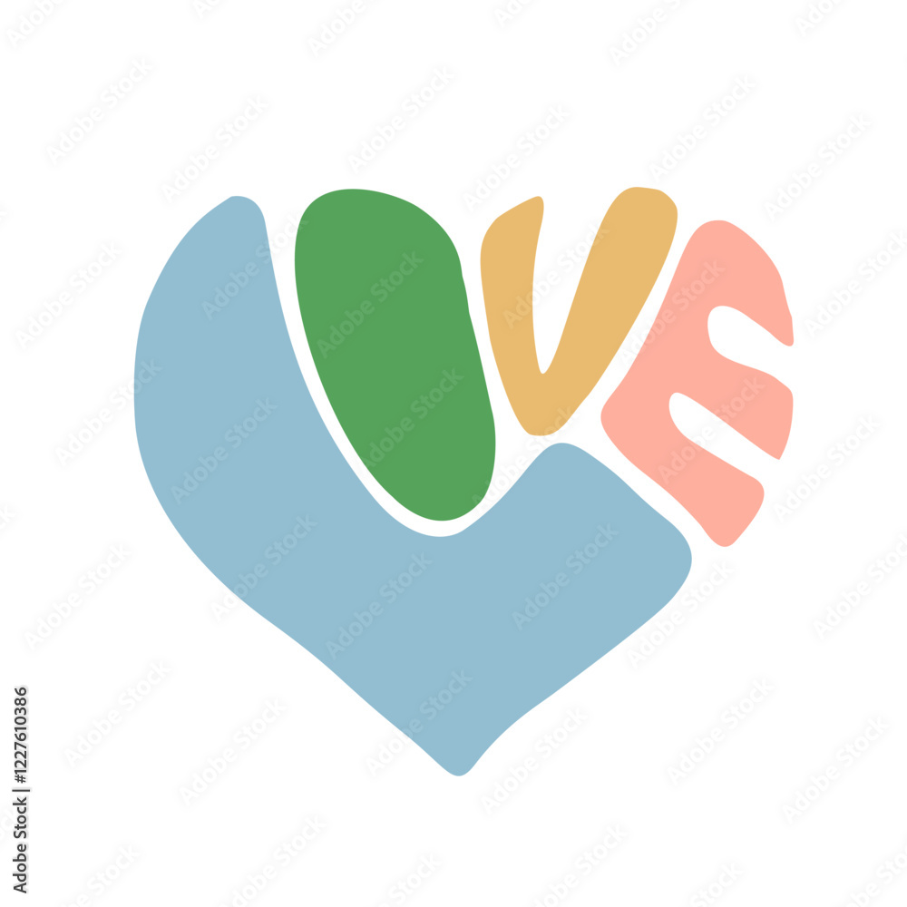 Obraz premium Love word lettering in form of heart. Vector Valentine day and wedding day in romantic handmade typography.