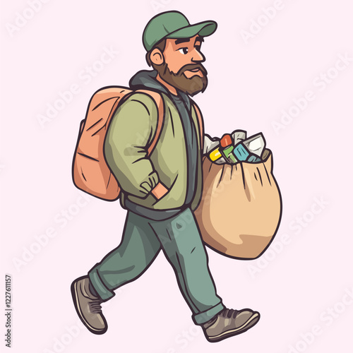 Cartoon man Holding Garbage Bag vector illustration