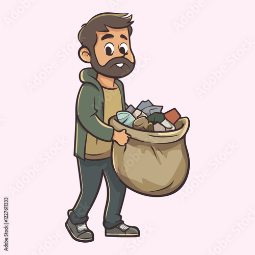 Cartoon man Holding Garbage Bag vector illustration