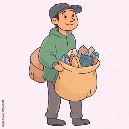 Cartoon man Holding Garbage Bag vector illustration
