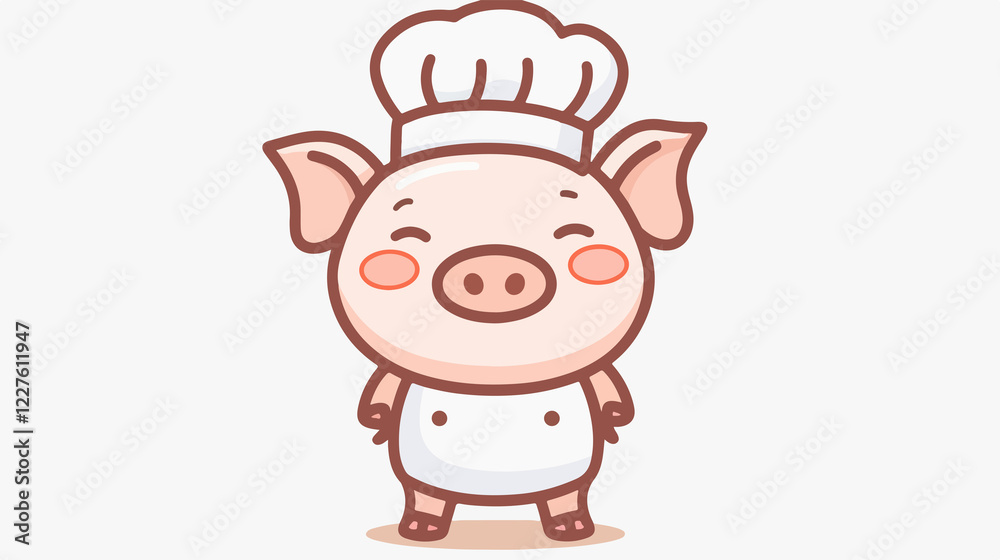 Hand-drawn Cute Cartoon Pig in Chef Hat for Culinary Design Projects Hand-drawn Cute Cartoon Pig in Chef Hat for Culinary Design Projects
