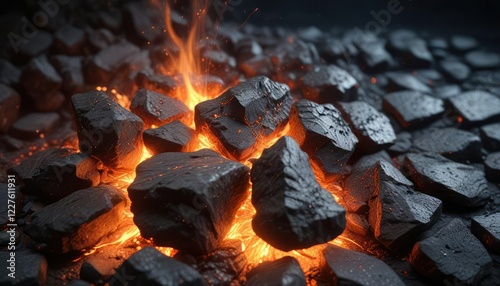 Glowing embers crackle on a bed of dark stone , glowing embers, abstract oil painting