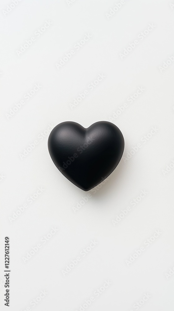 Black Heart Shape Object on Minimalist White Background for Love and Emotion Conceptualization Black Heart Shape Object on Minimalist White Background for Love and Emotion Conceptualization