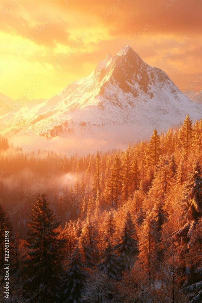 Obraz premium Majestic winter landscape scenery wallpaper with snow mountain forest